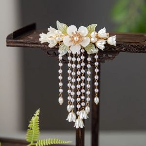 Elegant Hanfu Hair Accessories with Tassels and Spring Clips Pearl Embellishments for Women Fashionable Ancient Style