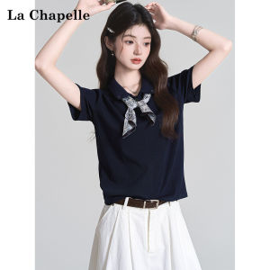 La Chapelle | Polo Collar Silk Scarf Tie Short Sleeve Tshirt Slim Fit