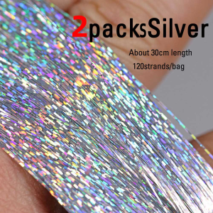 2packs/12packs Holographic Flat Krystal Tinsel Flashabou Tinsel Fly Tying Material for Streamers Fly Jig Lures Pike Trout Lures