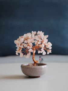 Natural Yellow Purple Crystal Peach Blossom Tree Decoration Modern Minimalist Ceramic Base Plant Theme Office Desktop Ornament