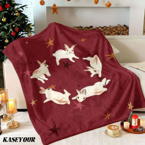 Beast Kingdom | Red Background Rabbit Star Winter Summer Flannel Blanket Throw Fleece Soft Fuzzy Plush Cozy Fleece Blankets for Sofa Ideal Gifts