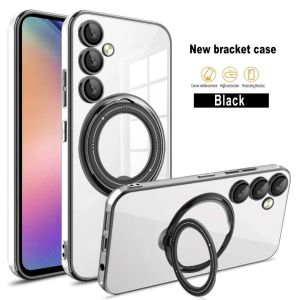 Magsefe Case Magnetik Kick Stand 360 Ring Silicone SoftCase For A55 - A25 - A14 - A05S - S23 FE - A15 - A35 5G - A36 - A56 CLEAR dengan Pelindung Kamera dan Lensa Kaca Casing Bumper
