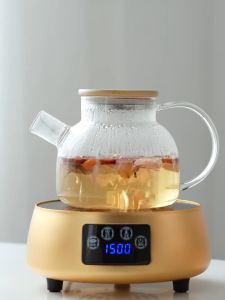 Glass Teapot Stovetop Safe 61oz/1800ml Glass Tea Kettle with stainless steels Lid and Removable Filter Borosilicate Glass Teapot