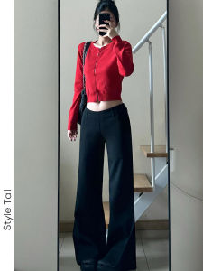 กางเกงขายาวทรงหลวมสไตล์ย้อนยุคสำหรับผู้หญิง กางเกงขายาวทรงตรงเอวต่ำ กางเกงขายาวลำลองสำหรับฤดูใบไม้ร่วง 2024 กางเกงขายาวทรงยาวสำหรับผู้หญิง