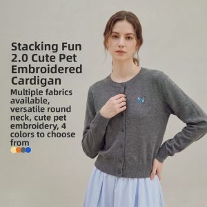 INMAN | Pet Embroidery Round Neck Long Sleeve Knit Cardigan