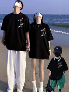 Summer Short Sleeve Polo Shirt Family Matching Clothes High Quality Cotton T-Shirt for Mother And Child Three Generations Fit