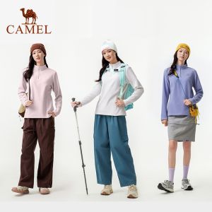Camel womens stand collar fleece jacket anti-static tops