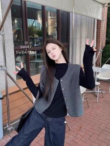 เสื้อกั๊กถักสไตล์ย้อนยุคสำหรับผู้หญิง ฤดูใบไม้ร่วง 2025 ใหม่ ชั้นใน แขนกุด แจ็คเก็ต เสื้อกั๊ก แขนกุด แฟชั่น แขนกุด แฟชั่น