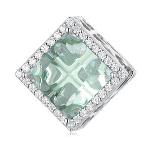 BAMOER Hạt Charm Cỏ Bốn Lá Bằng Bạc Sterling 925 Phù Hợp Để Tự Làm Hạt Charm Vòng Tay & Vòng Tay Trang Sức Hạt Đá Vuông Màu Xanh Lá BSC667