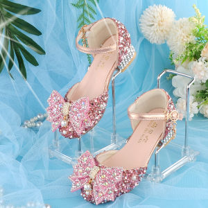 MENGBEIHUAN | High Heels Girls Shoes For Princess Style Sparkling White Match with Dress