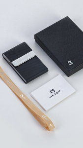 Personalized Name Business Card Holder Weave Pattern Leather Name Card Holder Slim Metal Magnetic Flap Pocket Business Card Case for Women and Men