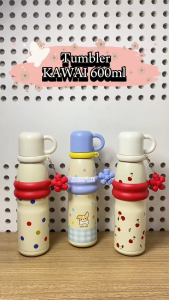 Botol Minum Stainless Steel 600ml / Tumbler Portable Insulated Bottle With Mug Kawai