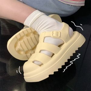 Dép Nữ Phong Cách La Mã K-style Dải Mỏng Thương Hiệu Đế Phun Áp Suất Màu Tinh Khiết Có Gót Giữa Để Sử Dụng Hàng Ngày