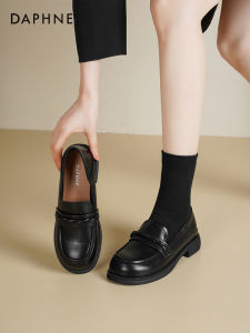 Daphne Thick Heel Loafers Womens 2025 New Autumn Black British Style Soft Bottom Single Shoes Easy to Wear round Toe mid Heel