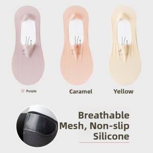 miiow | Antibacterial Summer Womens Socks Invisible Anti-slip Breathable Sweat Absorbent Thin Black And Flesh Colored Boat Socks