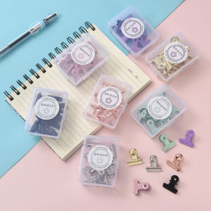 8pcs in Box Pink Metal Paper Clip Small Foldback Metal Binder Clips Purple Grip Clamps Document Office School Stationery Clip