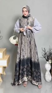 Gamis Set Bonus Hijab Motif Printing Terbaru dan Kekinian - Andara Bahan Silk Mix Airflow Premium - Gamis Kombinasi - Gamis Abaya Crinkle Airflow