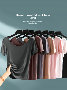 เสื้อยืด Modal เปลือย ผู้หญิง ฤดูร้อน สลิมฟิต เสื้อฐานคอยูแขนสั้น หลากหลาย สีดำ เสื้อท่อนบน สไตล์เกาหลี เดินทางสีบริสุทธิ์