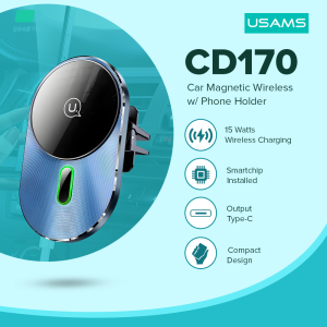 USAMS CD170 Rotating 15W Magnetic Car Phone Holder Magnetic Car Wireless ChargingWith Magnetic Ring