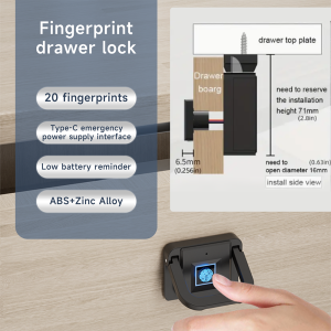 Smart Fingerprint Cabinet Drawer Cupboards Door Lock Biometric Electric Lock 20 Users
