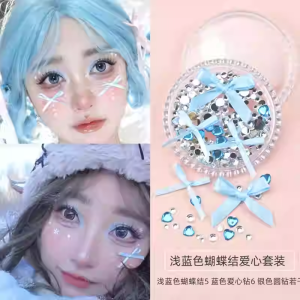 ตกแต่งหน้าเด็ก ปมผีเสื้อสีชมพู ลูกปัดน้ำเพชร ผ้าผูกผม หน้าเด็ก ลูกปัดหัวใจ สีชมพู แต่งหน้า สีน้ำตาล ปมผีเสื้อ