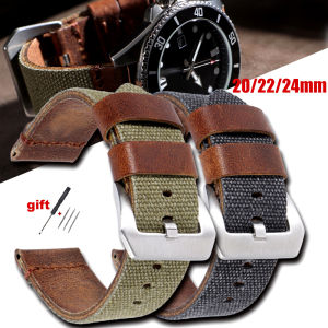 For Panerai for Omega Handmade Canvas Leather Watch Strap 20mm 22mm 24mm Army Green Men Women Watch Bracelet Military Watchband