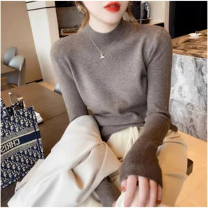Autumn Fashion Elegant Versatile Youthful Half-high Collar Knitted Sweater