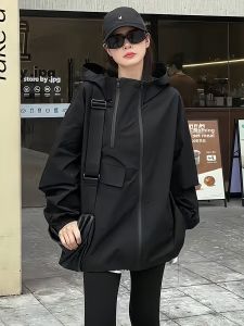 Black Hooded Oversized Casual Jacket