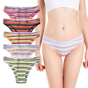5Pcs/Set Women Cotton Panties Low Rise Female Striped Underwear Bikini Ladies Lingerie M-2XL