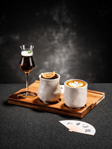 Glass Highball Cup Set for Cold Brew Tea And Coffee Latte Hole Wooden Tray Included One Bean Three Drinks Court Style Design