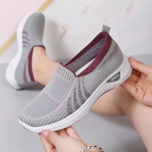 Hot Seller Slip On Leisure Shoes For Women Low Cut Comfortable Mesh Shoes Breathable Rubber Walking Shoes