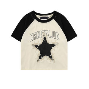 🦋 VEVE Y2k Korean Style Star Short Sleeve T-shirt Women Summer Slim Retract Waist Short Sleeve Top