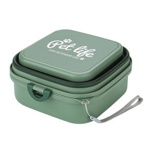 Portable Pet Foldable Bowl Dual Compartment Built In Divider Safety Lock Leak Proof Handle Food Grade