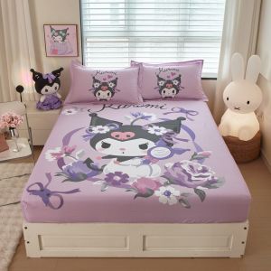 100% Cotton Fitted Bedsheet / Sanrio Kuromi Cartoon Character for Kids Mattress Pad Protector Bed Cover（Pillowcase is Optional）