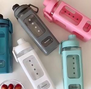900ML Water Bottle With Straw Large Capacity Square Plastic Leakproof Tumbler For Kids Adult