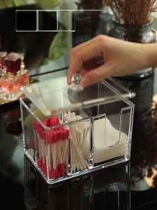 Make up Storage Box Clear Acrylic Cotton Pad Swab Cosmetic Organizer Box with Cover Dust proof