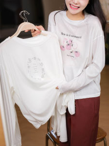 High Count Cotton and Tencel Loose Large Long Sleeve Womens T-shirt