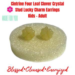 MFY Jade Citrine Four Leaf Clover Crystal Stud Lucky Charm Earrings Kids Adult women Cleansed 1pair