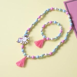 2 Cái/bộ Hạt Gỗ Tự Nhiên Bộ Trang Sức Cho Bé Gái Họa Tiết Động Vật Dễ Thương Vòng Cổ Và Vòng Tay Thời Trang Dự Tiệc Phụ Kiện Cho Trẻ Em
