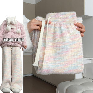 กางเกงขายาวทรงหลวมเอวสูงสไตล์เกาหลีสำหรับผู้หญิง ผ้าถักลายริบบิ้นสีสันสดใส กางเกงขายาวทรงหลวมสบาย ๆ สำหรับผู้หญิง