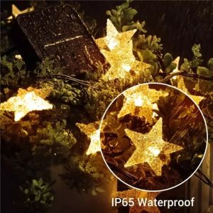 Vimite Christmas Decoration 100/200 LED Solar Christmas Lights Outdoor Waterproof Color Changing Fairy Star String Light Curtain Room Garden Tree Decoration Lamp for House Party Fence Wedding Terrace Lighting
