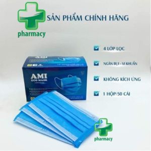 [CHÍNH HÃNG] Khẩu Trang Y Tế AMI - Mầu XANH - Hộp 50 chiếc  ( đóng gói 10 chiếc/ bịch )- 4 lớp kháng khuẩn . Có Giấy Kiểm Định Của Bộ Y TẾ
