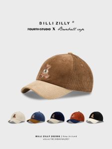 BILLI ZILLY | Korean Style Cute Bear Patchwork Corduroy Vintage College Baseball Cap