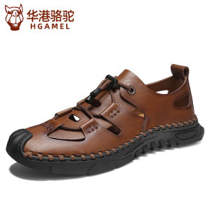 San Zan Mens Leather Sandals Breathable Hollow out Driving Shoes Soft Bottom Head Cover Beach Shoes Anti-Odor Casual Footwear
