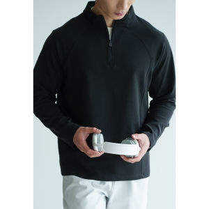 UBV | Lightweight Tencel-Cotton Blend Breathable Long Sleeve T-shirt Stand-up Collar Half Open Style Sweater