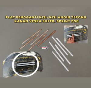 Panel plat pengganti angin angin kisi kisi tepong kanan vespa super sprint vbb bajaj dsb. Detail original plat tebel tinggal las saja.  Harga per pcs.   Cocok untuk bengkel restorasi maupun pribadi yang mau restorasi hasil maksimal