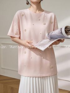 PlumJan | Minimalist Pearl Embroidered Womens T-Shirt