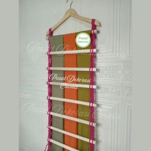 Gantungan Hijab Kayu Model Tangga ( Plus Hanger ) Ladder Hanger Aesthetic 8 Susun Macrame Warna