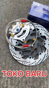 1PAKET KALIPER 2PISTON + PIRINGAN DISC 260MM + SELANG REM 90CM + BAUT DISC + BREKET 260MM BEAT VARIO SCOOPY MIO SMILE MIO SOUL FINO MIO J MIO M3 MIO Z MIO SOUL GT DLL