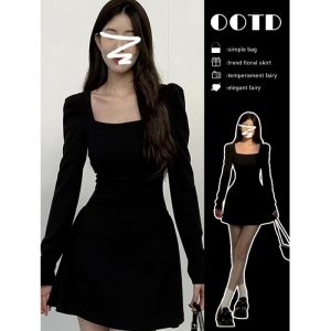 Fall 2024 plus Size French Hepburn Long Sleeve Womens Dress Commute Style Small Size Short Skirt Trendy Single Piece Other Material